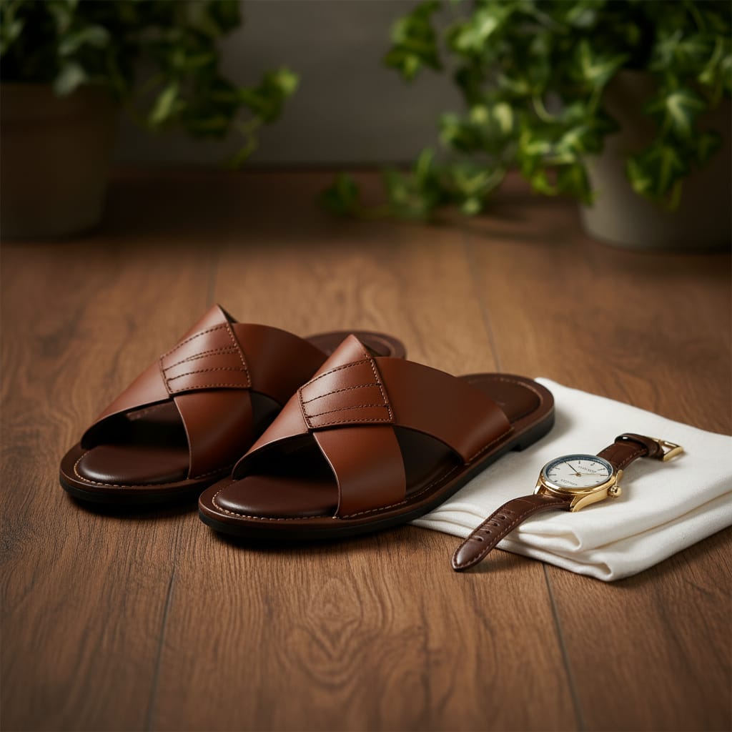 Sandales en cuir marron – Modèle Croisé